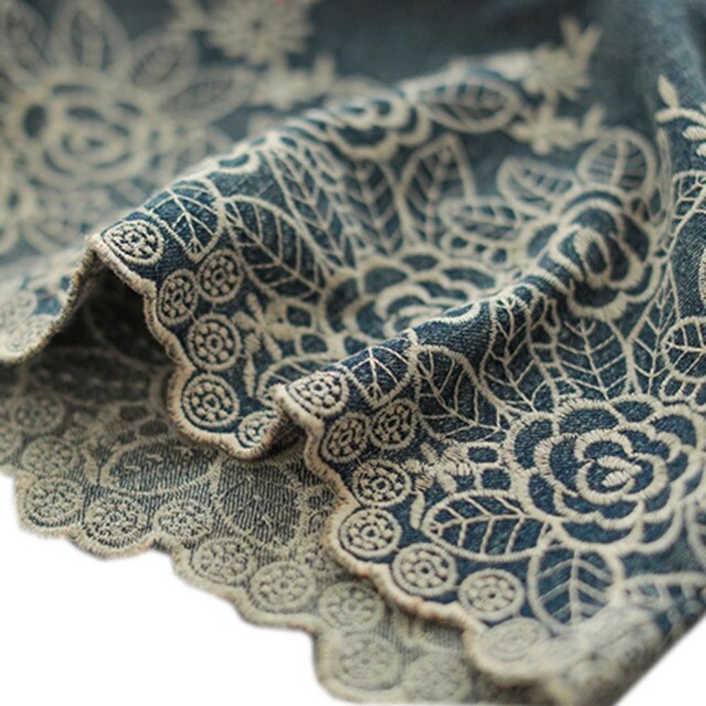 ONE SIZE Jeans Denim Pants Trousers Bottoms Lace Embroidery Flare Bell Wide Leg - Picture 3 of 9